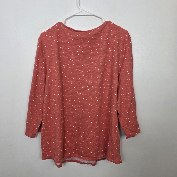 Chico's Coral Pink White Polka Dot 3/4 Sleeve Cotton Casual Summer Shirt Size 16 - Picture 3 of 8